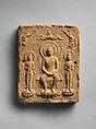 Tile with Buddha Triad, Earthenware with traces of color, Japan