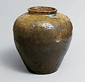 Jar (Tsubo) with Chrysanthemums, Ash-glazed stoneware with stamped decoration (Ko-Seto ware), Japan