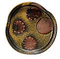 Serving Dish (Hirabachi) with Circular Patterns (Botan-mochi), Stoneware with natural ash glaze (Bizen ware), Japan