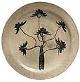 Platter (Ōzara) with Pine Tree, Stoneware with underglaze iron oxide decoration (Hizen ware, Karatsu type), Japan