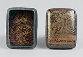 Incense Box (Kogo) with Design of Autumn Grasses, Black lacquer with gold maki-e on gold nashiji ground, Japan
