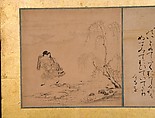 Forty-nine scenes from the Tales of Ise, Attributed to Satomura Genchin (Japanese, 1591–1665), Pair of six-panel folding screens, with ninety-eight paintings and poem cards (shikishi) applied to gold leaf on paper; paintings: ink and red ink on paper, text: ink on paper, Japan