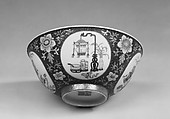 Bowl, Porcelain painted in underglaze blue and overglaze  enamels, with engraved decoration, China