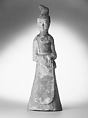 Figure of a standing lady, Earthenware with pigment, China