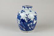 Covered jar with birds and flowers, Porcelain painted in underglaze cobalt blue (Jingdezhen ware), China