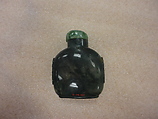 Snuff Bottle, Moss agate with green jadeite stopper, China