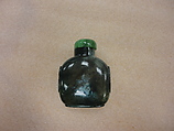 Snuff Bottle, Moss agate with green jadeite stopper, China