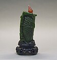 Snuff Bottle, Chloromelanite jadeite with pink glass stopper, China