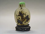 Snuff Bottle, Murrhina agate with green jadeite stopper, China