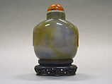 Snuff Bottle, Blue agate with red glass stopper, China