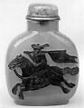 Snuff Bottle, Yellow and brown cameo cut agate with pink tourmaline stopper, China