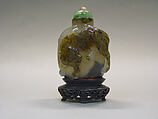 Snuff Bottle, Murrhina agate with green jade and pink tourmaline stopper, China