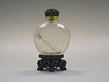 Snuff Bottle, White crystal with silver stopper inlaid with stones, China