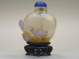 Snuff Bottle, Crystal and amethyst with blue glass stopper, China