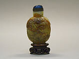 Snuff Bottle, Brown and yellow nephrite with blue glass stopper, China