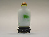 Snuff Bottle, White and green jadeite with coral stopper, China