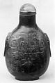 Snuff Bottle, Brown and yellow nephrite with aquamarine stopper, China