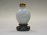 Snuff Bottle, Lavender and green jadeite with red glass stopper, China