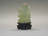 Snuff Bottle, Aquamarine with pink tourmaline stopper and stand, China