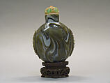 Snuff Bottle, Gray glass with ivory stopper inlaid with stones, China