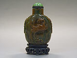 Snuff Bottle, Jaspar agate with green jadeite stopper, China