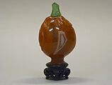 Snuff Bottle, Carnelian agate with green glass stopper, China