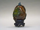 Snuff Bottle, Jasper with glass stopper, wood stand, China