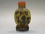 Snuff Bottle, Indian agate with pink glass stopper, China
