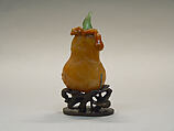 Snuff Bottle, Carnelian agate with green glass stopper, wood stand, China