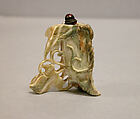 Snuff Bottle, Cut shell with silver stopper and red stone, China