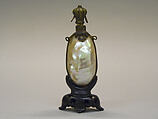 Snuff Bottle, Mother-of-pearl shells with bronze mounting and stopper, China