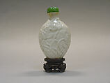 Snuff Bottle, White soft paste porcelain with green jadeite stopper, China