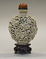Snuff Bottle, White porcelain in openwork design, red glass stopper, China
