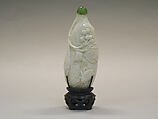 Snuff Bottle, White porcelain with green glass stopper, China