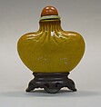 Snuff Bottle, Porcelain with glass stopper, wood stand, China