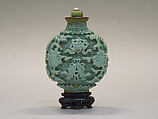 Snuff Bottle, Porcelain with jadeite and pearl stopper, China