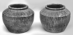 Pair of Vases, Pottery; green, mottled glaze, China