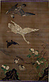 Birds Pursued by an Eagle, Hanging scroll; ink and color on silk, Japan