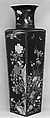Square vase with birds and flowers, Porcelain painted in polychrome enamels over black ground (Jingdezhen ware, famille noire), China