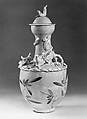 Covered Jar, Porcelain with full-relief decoration and brown painting under greenish-toned glaze, China
