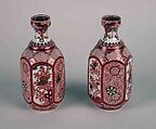 Wine bottle, White porcelain decorated in red enamel and gold (Hizen ware, Kutani type), Japan