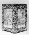 Tiered Box with Westerners and Landscapes, Faience decorated in the Delft style (Kyoto ware), Japan