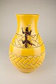Vase with Incised Design and Salamander Handles in Kochi Style, Eiraku Hozen (Japanese, 1795–1854), Stoneware with yellow and brown glazes, incised and gilt design (Kyoto ware), Japan