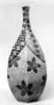 Sake Bottle with Design of Leaves, Vines, and Waves, Stoneware with enamels and gold (Kyoto ware), Japan