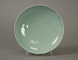 Dish Incised with Floral Design, Porcelain with molded floral relief and celadon glaze (Nabeshima ware), Japan