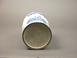 Water Jar (Mizusashi) with the Seven Sages of the Bamboo Grove, Porcelain painted with cobalt blue under a transparent glaze; lacquer cover (Hirado ware), Japan