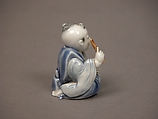 Chinese child with musical instrument, Porcelain with underglaze blue and iron decoration (Hirado ware), Japan