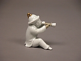 Boy Blowing a Horn, White porcelain with incised decoration and gold (Hirado ware), Japan