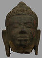 Head of Buddha, Wood with lacquer and traces of gilt, Cambodia