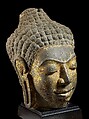 Head of Buddha, Sandstone with traces of lacquer and gilding, Western Thailand